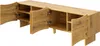 A wooden TV cabinet with four open doors, showing its interior shelves. Produktbild-Vorschau