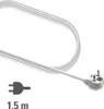 A white power strip with a white cable and a white plug on a white background. Produktbild-Vorschau