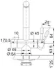 A technical drawing of a faucet with dimensions and angles indicated. Anteprima dell’immagine prodotto