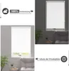 Collage showing a white roller blind in different settings, with text highlighting features. Produktbild-Vorschau