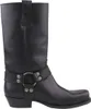 A black leather boot with a harness strap and metal ring. Voir les images du produit