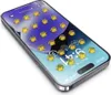 A smartphone with a protective glass screen protector applied, featuring small golden droplets scattered across the screen. Produktbild-Vorschau
