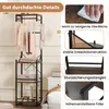 A product image showcasing a coat rack with multiple shelves and hanging space, with close-up insets highlighting features. Náhled obrázku produktu