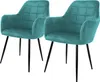 Two teal dining chairs with black metal legs are shown against a white background. Náhled obrázku produktu