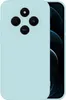 A light blue phone case is shown from the back, with a close-up of the camera module. Produktbild-Vorschau