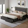 Graues, gepolstertes Doppelbett, 160 x 200 cm, mit Produktbild-Vorschau 1