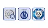 Three square badges with icons and text, arranged horizontally. Produktbild-Vorschau