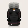 A black car seat with red trim and green accents, shown from the front. The headrest is shown in multiple positions, indicating adjustability. Produktbild-Vorschau
