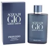 Edler Acqua di Giò Profondo Flakon mit matter Glasoberfläche und silbernem Deckel, daneben tiefblaue Parfumverpackung mit weißem Logo. Náhled obrázku produktu