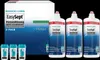 A product shot of Bausch + Lomb EasySept contact lens solution, featuring a box and three bottles of solution, along with three lens cases. Náhľad obrázku produktu