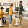 A collage showing different people using a desk in various ergonomic positions. Produktbild-Vorschau