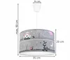 A children's pendant lamp with animal illustrations and size indicators. Produktbild-Vorschau