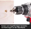 A drill bit is shown creating a conical recess in a piece of wood. Voir les images du produit