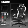 A product image featuring a gaming chair with dimensions and color options labeled. Voir les images du produit