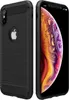 A black iPhone case is shown next to an iPhone displaying a colorful wallpaper. Produktbild-Vorschau