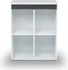 A white cube storage unit with a dark gray top accent, divided into four equal compartments. The unit is shown from the front against a white background with a subtle shadow. Produktbild-Vorschau