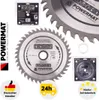 A collage of images showcasing a Powermat saw blade, its packaging, and associated marketing elements like a thumbs-up icon and a delivery truck. Náhľad obrázku produktu