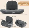 Diagrams showing the dimensions of a gray floor chair in various configurations. Produktbild-Vorschau