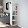 A tall, narrow white bookshelf is placed next to a gray sofa in a room. Podgląd zdjęcia produktu