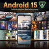 A collage of various scenes and app interfaces, with a central smartphone displaying 'Android 15'. Anteprima dell’immagine prodotto