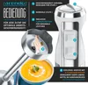 A close-up of a hand blender with accompanying text and graphics explaining its features and operation. Produktbild-Vorschau