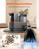 A carpet cleaner is shown in a living room setting, with a close-up inset of its motor and suction power. Anteprima dell’immagine prodotto