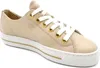 A single beige leather sneaker with white laces and gold eyelets, shown from a side angle on a white background. Produktbild-Vorschau