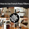 A collage of images demonstrating how to use a French press coffee maker, from adding coffee grounds to pouring the finished coffee. Produktbild-Vorschau