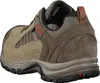 A close-up, side view of a brown and gray hiking boot. Produktbild-Vorschau