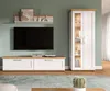 A modern living room with a TV, media console, and a display cabinet. Produktbild-Vorschau