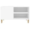 A white cabinet with two open shelves and a closed compartment, supported by wooden legs, presented on a white background. Anteprima dell’immagine prodotto