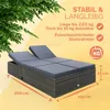 A double sun lounger with cushions, shown outdoors with foliage and marketing text. Produktbild-Vorschau