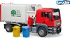 A toy garbage truck with two small trash bins in front of it, set against a white background. Anteprima dell’immagine prodotto