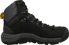 A side view of a black hiking boot with gray and yellow accents, isolated on a white background. Produktbild-Vorschau