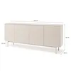 A long, beige sideboard with four doors and fluted fronts, shown with dimensions indicated. Produktbild-Vorschau