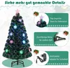 A decorated artificial Christmas tree with various features highlighted by text overlays. Voir les images du produit