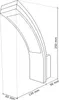 A line drawing of an outdoor LED wall light with dimensions indicated. Produktbild-Vorschau