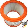 A circular vacuum cleaner filter with an orange rim and pleated white filter material. Produktbild-Vorschau