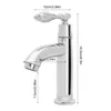 A silver bathroom faucet with dimensions indicated by measurement lines and text. Podgląd zdjęcia produktu