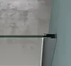 Close-up view of a shower enclosure corner, showing the glass panel and mounting hardware against a textured gray wall and a teal wall. Produktbild-Vorschau