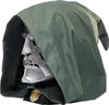 A close-up of a silver helmet, partially covered by a green hood. Anteprima dell’immagine prodotto