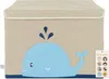 A storage box with a lid, decorated with a blue whale applique and water spouts on a beige background. Produktbild-Vorschau