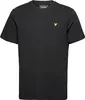 A black t-shirt with a small yellow logo on the chest. Produktbild-Vorschau