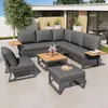 L-Form Garten Sofa Set mit Holzarmlehnen / Wetterfeste Produktbild-Vorschau 11