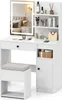 A white vanity table with a mirror and stool, set against a white background. Anteprima dell’immagine prodotto