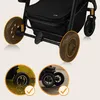 A collage of images showing a stroller with different wheel options and in different environments. Produktbild-Vorschau