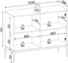 A technical drawing with dimensions of a sideboard or cabinet. Produktbild-Vorschau