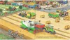 A busy farm scene with various agricultural machines and vehicles working in fields and on roads. Anteprima dell’immagine prodotto