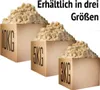Three cardboard boxes filled with wood wool, labeled with weights. Produktbild-Vorschau