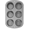 A top-down view of a grey muffin tin with six cups. Anteprima dell’immagine prodotto